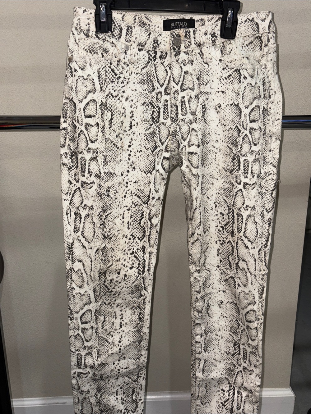 Buffalo David Bitton Black & White Snake-Print Skinny Pants